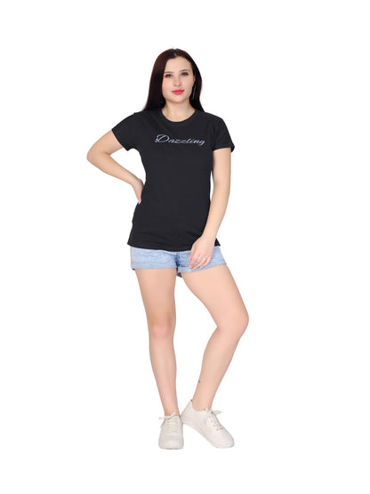 Dazzling Black Cotton Blend T-Shirt for Women