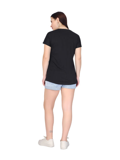 Dazzling Black Cotton Blend T-Shirt for Women