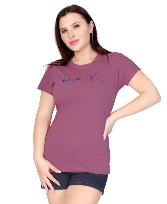 Deylant Mauve Cotton Blend T-Shirt for Women